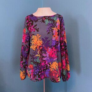 Bold, Unique, Moody Long-Sleeved Floral/Botanical Print Blouse